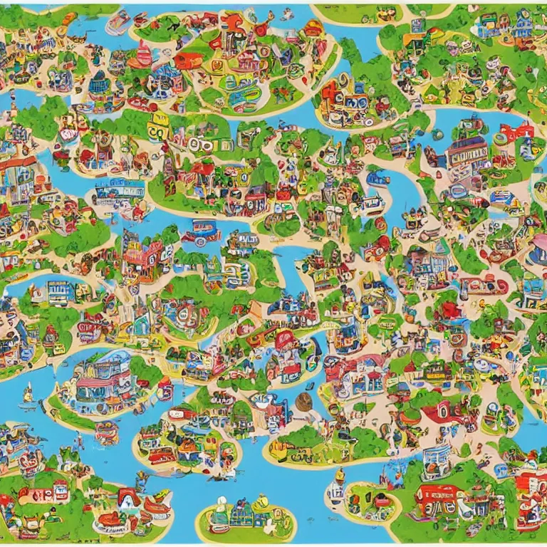 Image similar to map of busytown by richard scarry, HD, trending on artstation