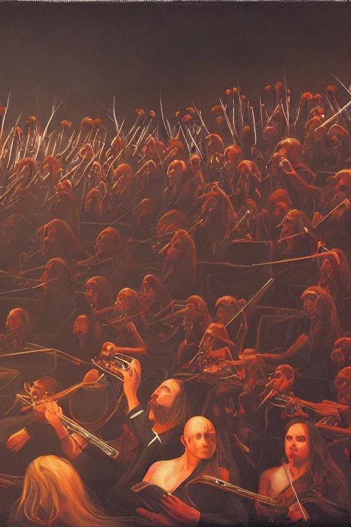 Image similar to Shakespeare in the Metal Band Concert with Orchestra Edward Hopper and James Gilleard, Zdzislaw Beksisnski, higly detailed