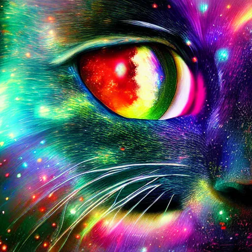 Image similar to colorful galaxy that looks like a cat face, high detail, digital art, beautiful , concept art,fantasy art, 4k