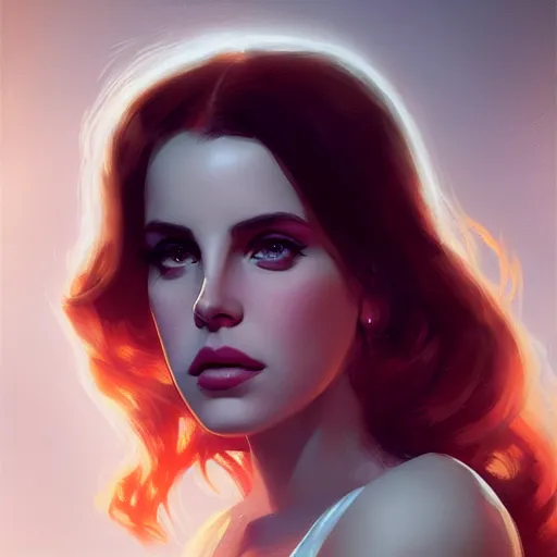 Prompt: lana del rey, illustrated by greg rutkowski and gaston bussiere, cgsociety contest winner, artstation, portrait image, photorealistic facial features, 4 k, 8 k, volumetric lighting, white backdrop
