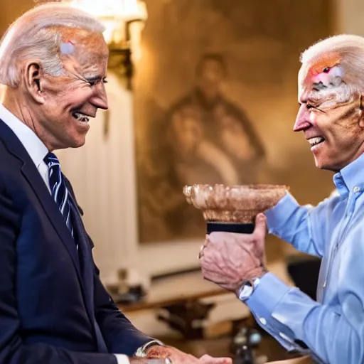 Image similar to A photo of joe biden teams up with a teenage joe biden, perfect faces, 50 mm, award winning photography