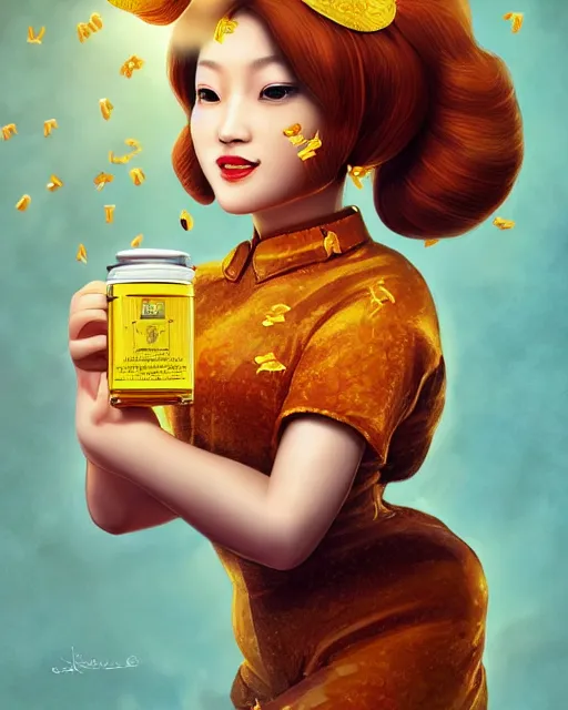 Prompt: beautiful xi jinping as honey, made of honey, wearing honey - themed miniskirt, award winning creature portrait photography, extremely detailed, artstation, 8 k, sensual lighting, incredible art, wlop, artgerm, backlit, rim lighting, hi - fructose