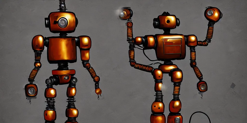 Prompt: a monk robot made from scrap parts from a futuristic junkyard, digital art