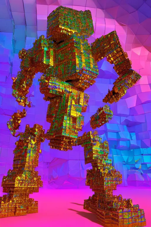 Prompt: concept art of fractal colorful bismuth! metal giant golem : : shiny rainbow bismuth! fractalization : : extremely high details, masterpiece, photorealistic, hyperrealism, vray, octane render, volumetric lighting, depth of field, bokeh, artstation, cgsociety by elyse graham, johannen voss, greg broadmore