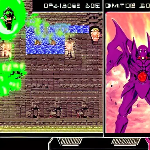 Prompt: phantasy star iii : generations of doom game screen battle