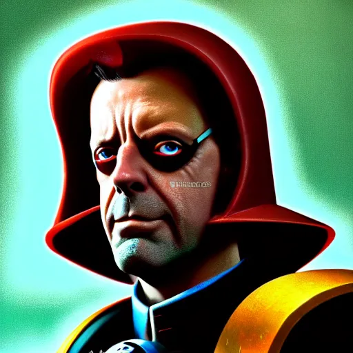 Prompt: an epic pulp comic book style portrait painting of a judd nelson as judge dredd, character design by mark ryden and pixar and hayao miyazaki, unreal 5, daz, hyperrealistic, octane render, cosplay, dynamic lighting, intricate detail, harvest fall vibrancy, cinematic