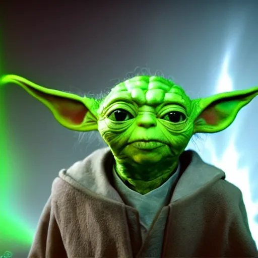 Image similar to 8k HDR hyperrealism stunning portrait photo of Yoda cosplaying as Star Trek: The Next Generation Captain