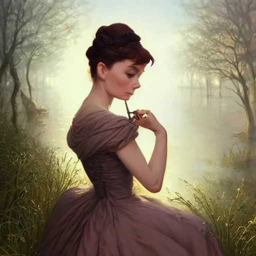 Image similar to audrey hepburn in an epic victorian novel, various backgrounds, intricate, elegant, highly detailed, digital painting, artstation, matte, illustration, art by artgerm, greg rutkowski, loish, rhads, ferdinand knab, makoto shinkai, lois van baarle, ilya kuvshinov, rossdraws, tom bagshaw