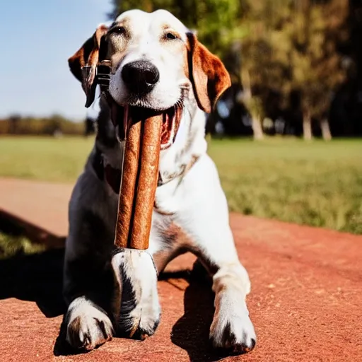 Prompt: photo of dog with cigar in mouth