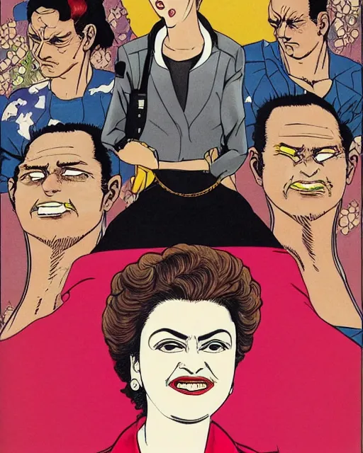 Prompt: Dilma Rousseff portrait by Hirohiko Araki, Araki style, JJBA, anime