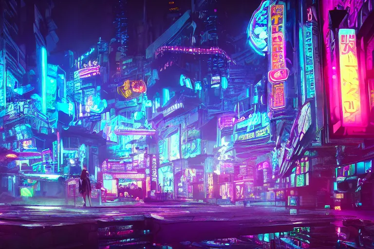 Prompt: Magic mystery world, cyberpunk, neon lights in the background, insanely detailed lighting, hypermaximalist, intricate, matte painting, cinematic, unreal engine, trending on artstation