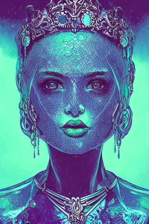 Image similar to portrait of jewel beautiful goth girl queen in the style of Rob Lefield and Dan Mumford , trending on artstation, digital art,surrealism ,macro,blueprint ,vaporwave ,