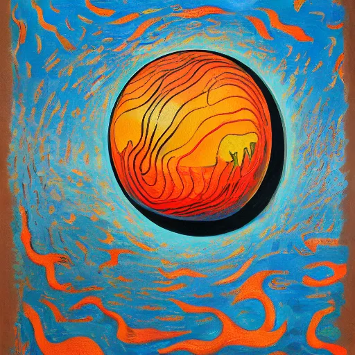 Image similar to a highly detailed painting of the world globe in flames, inspired by dali, matisse, klee, bosch, david hockney, trending on artstation, 4 k