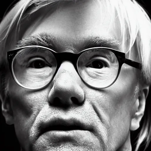 Image similar to Modern Portrait of Andy Warhol, taken in the 2010s, photo taken on a 2010s camera, grainy, real life, hyperrealistic, ultra realistic, realistic, highly detailed, epic, HD quality, 8k resolution, body and headshot, film still, front facing, front view, headshot and bodyshot, detailed face, very detailed face