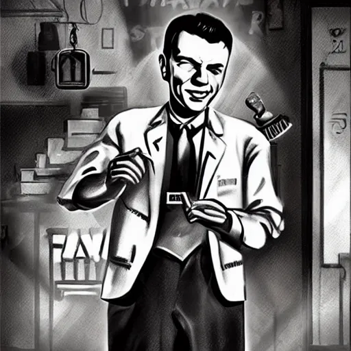Prompt: perfect composition, cinematic atmosphere, award-winning concept art, detailed digital painting, airbrushed: young Frank Sinatra as a poor 1950s bartender. Soviet dystopia, cyberpunk, steampunk. Poverty. Volumetric cinematic lighting, great attention to perfect anatomy, special attention to posing, great attention to realistic facial expression, faithful cinematic color scheme, perfectly coherent. In the style of: Greg Rutkowski, Francis Bacon, Syd Mead, Norman Rockwell, Beksinski, Edward Hopper, James Gilleard, Ilya Kuyshinov, WLOP, Stanley Artgerm, Takato Yamamoto, and James Jean.