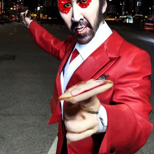 Image similar to nicolas cage as goro majima from yakuza game series on the streets on night tokyo, highly detailed