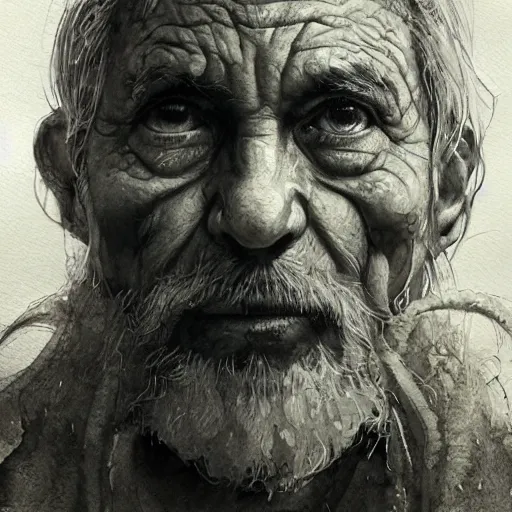 Image similar to portrait, elderly male druid, watercolor, dramatic lighting, cinematic, establishing shot, extremely high detail, foto realistic, cinematic lighting, pen and ink, intricate line drawings, by Yoshitaka Amano, Ruan Jia, Kentaro Miura, Artgerm, post processed, concept art, artstation, matte painting, style by eddie mendoza, raphael lacoste, alex ross