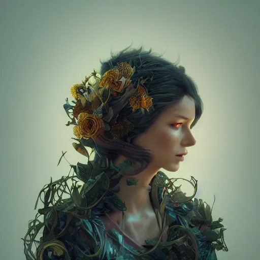 Image similar to realistic woman, top model, 3D model, hyper realistic, octane render, cinematic, unreal engine 5,golden ratio, curved lines, Peter Mohrbacher, Marc Simonetti floral-pattern vintage, dramatic lighting shadows, detailed illustration, Dan Mumford, Alphonse mucha, hyper realistic, photorealistic, extremely detailed fur, octane render, 8k, intricate details