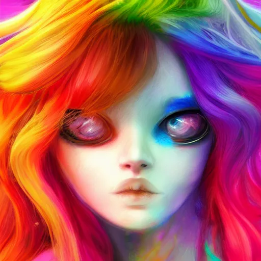 Prompt: catgirl with rainbow hair, digital art, by Yoshitaka Amano, trending on artstation, 4k, highly detailed, psychedelic