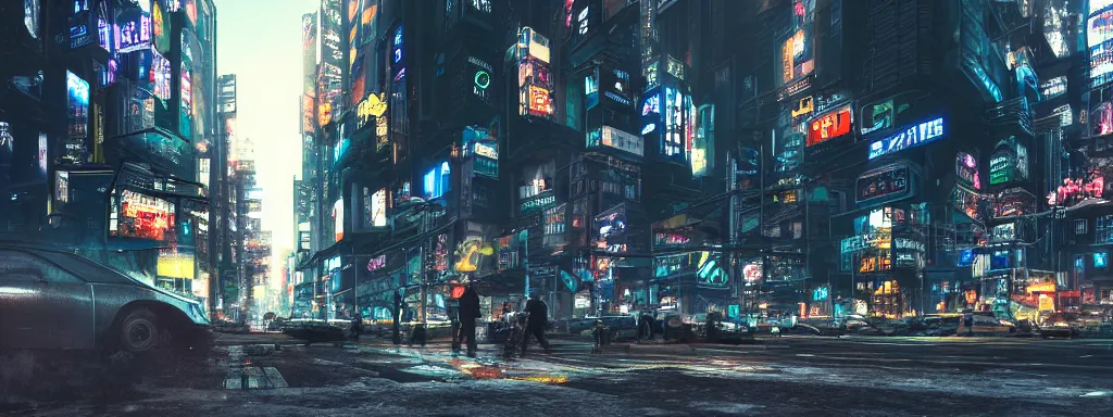 Prompt: Cyberpunk brooklyn street, photorealistic, large format photography, depth of field