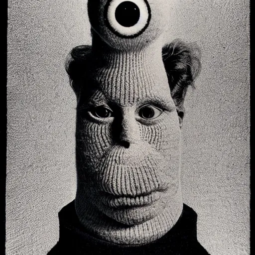 Prompt: portrait photo of a wool sock with giant eyes, face made from unfulfilled dreams, extremely high details, realistic, by MC Escher and Rene Margitte and Giuseppe Arcimboldo