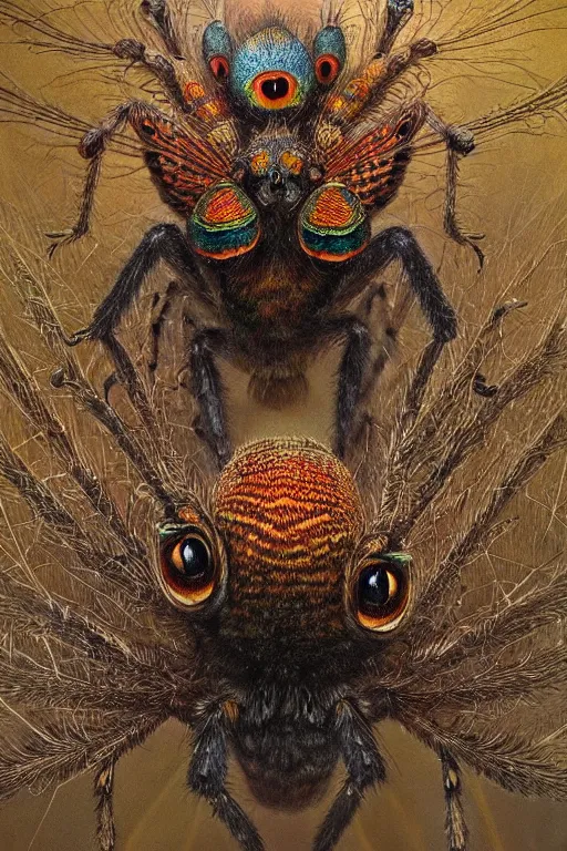 Prompt: intricate stunning highly detailed illustration of a peacock spider, maratus, salticidae, 🌱, by agostino arrivabene and vladimir kush, digital painting, ultra realistic, dramatic lighting, artstation