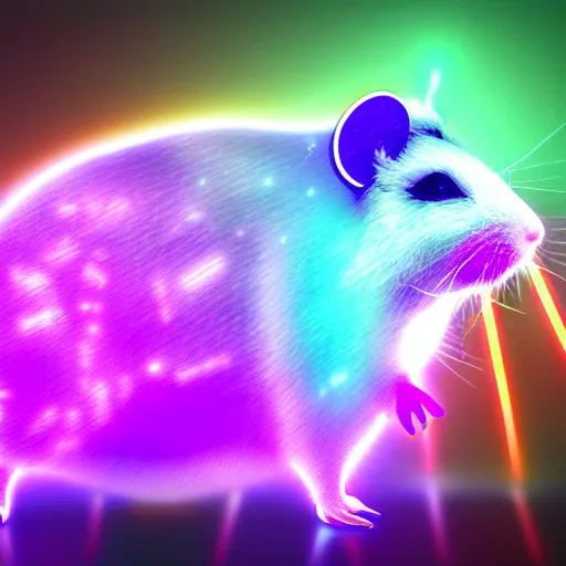 Image similar to cyberpunk hamster made of glowing rainbow neon lights, 8 k, hd