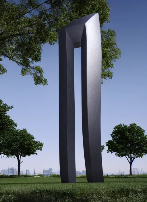 Image similar to highly detailed realistic architecture 3 d render of a futurisctic stele made from atoms standing in a city park, archdaily, made in unreal engine 4 octane render