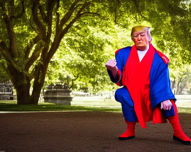 Prompt: award winning 5 5 mm portrait photo of trump as songoku, in a park by stefan kostic. soft light. nikon d 7 5 0