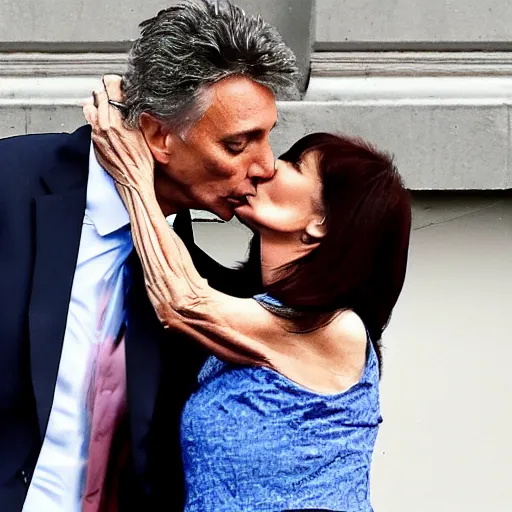 Prompt: Cristina Kirchner kissing Mauricio Macri, hyper detailed