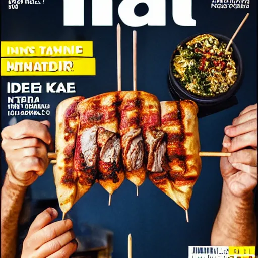 Image similar to man eating an infinite kebab, magazine cover, hd photography