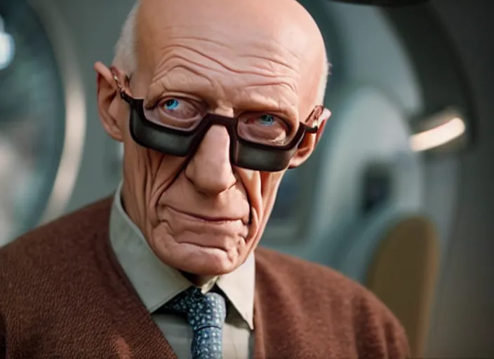 Image similar to film still of real life professor farnsworth in the scifi movie, 4 k