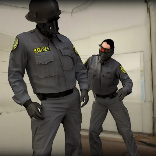 Prompt: FilthyFrank harassing a Combine Police Officer in Half Life 2, 3d render, Source Engine, Half Life, full body, full image