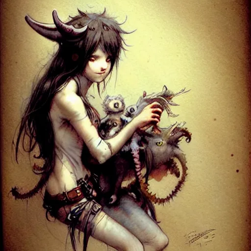 Image similar to ( ( ( ( ( cute succubus girl. muted colors. ) ) ) ) ) by jean - baptiste monge!!!!!!!!!!!!!!!!!!!!!!!!!!! high resolution