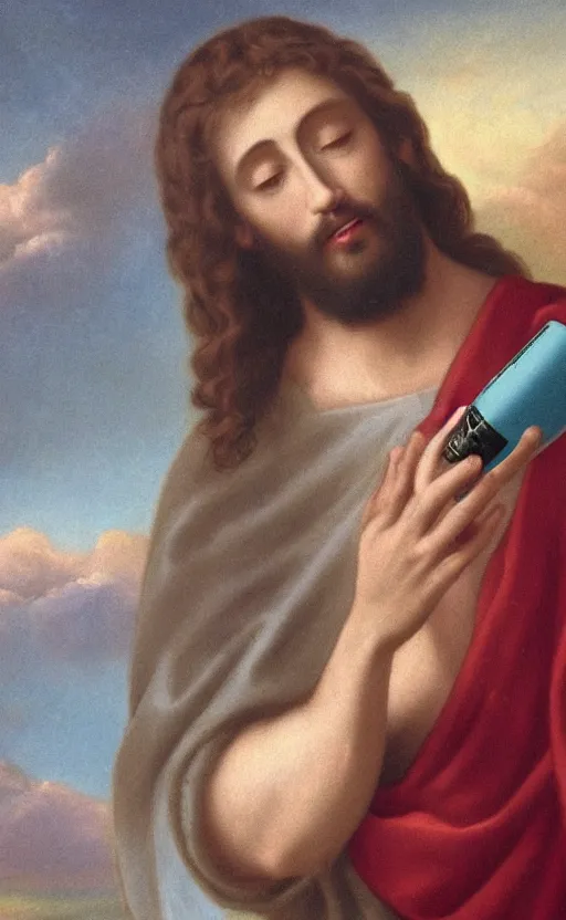 Image similar to jesus holding a vape