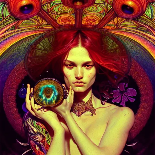 Image similar to An extremely psychedelic experience, surreal, dramatic lighting, magic mushrooms, psilocybin, LSD, face, detailed, intricate, elegant, highly detailed, digital painting, artstation, concept art, smooth, sharp focus, illustration, art by Krenz Cushart and Artem Demura and alphonse mucha