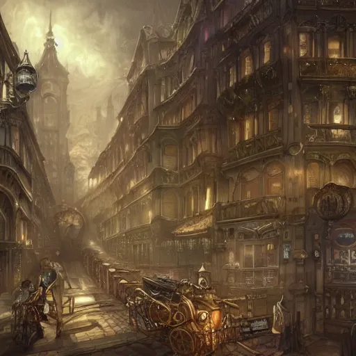 Prompt: Victorian steampunk mega city, covered by a large roof, digital painting, matte painting, art station
