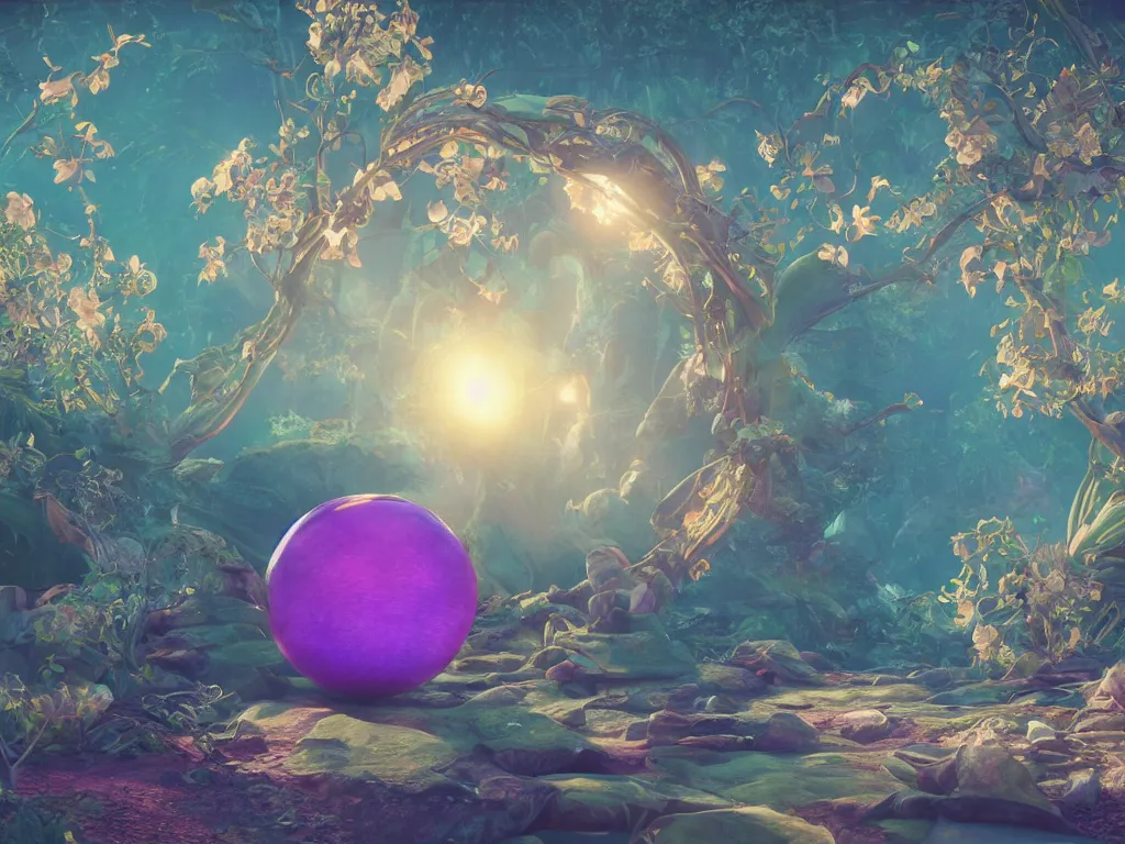 Image similar to the orb of eternity, sunlight study, art nouveau, by rachel ruysch and ( ( ( ( lisa frank ) ) ) ), 8 k, sharp focus, octane render, ( ( ( kauai ) ) )