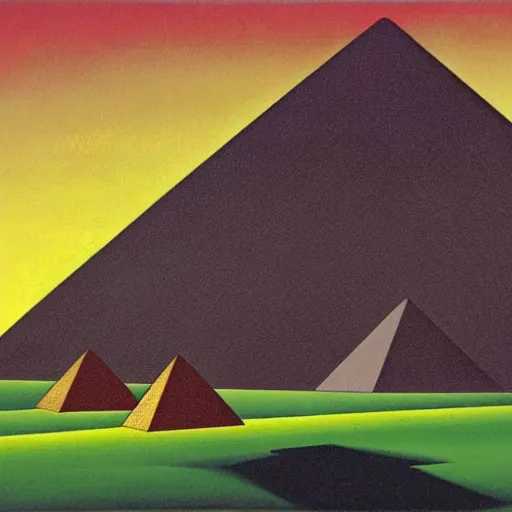 Image similar to pyramids of giza in egypt, by tarsila do amaral, award winning, cinematic