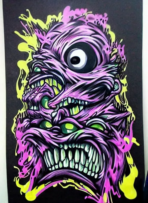 Image similar to beautiful graffiti monsters on black background paper