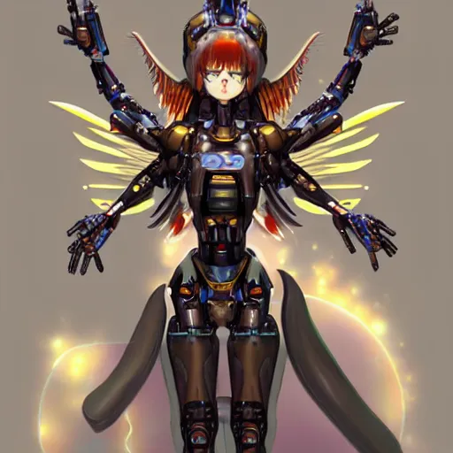 Prompt: concept art | robotic cybernetic god - system feminine angel in heavy syrup marauding through a peaceful path, artstation / pixiv!!!