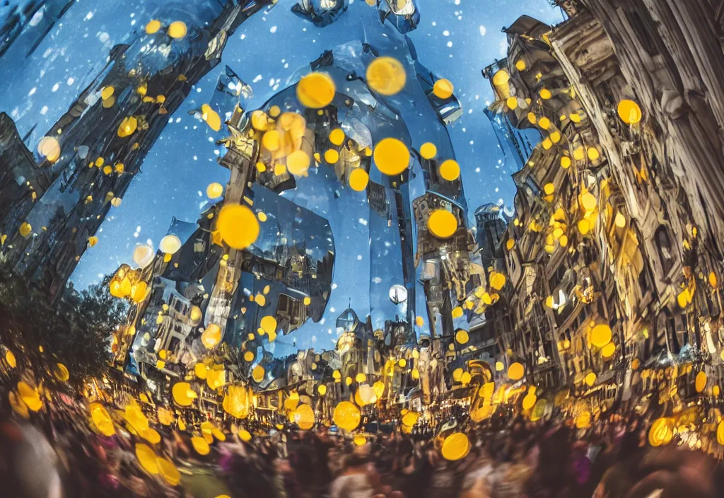 3 d 🐝 popping out of curved screen, town square, Stable Diffusion