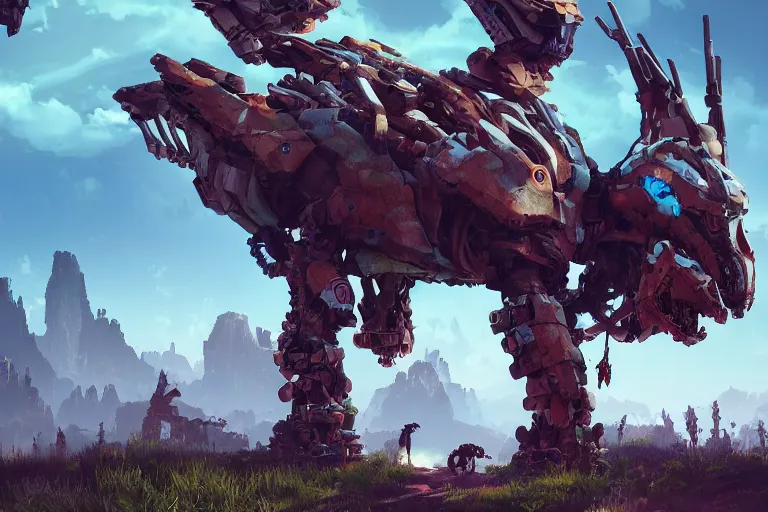 Image similar to stalker machine creature robot of horizon forbidden west horizon zero dawn radiating a glowing aura global illumination ray tracing hdr fanart arstation by ian pesty and alena aenami artworks in 4 k