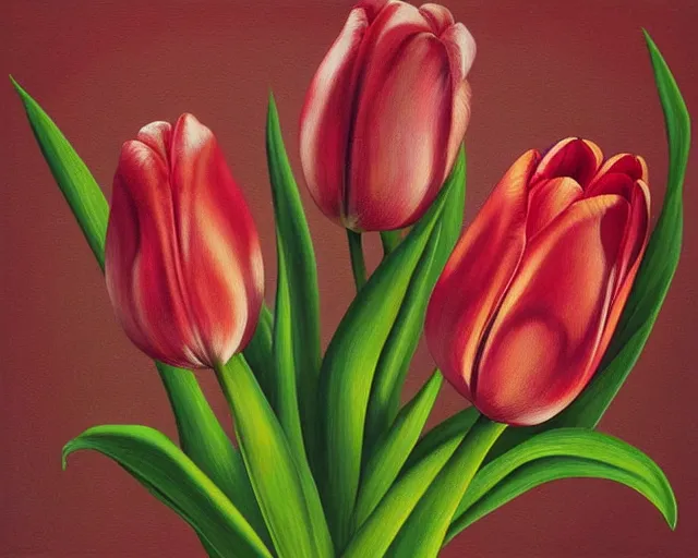 Image similar to rule of thirds intricate inside the tulip extreme closeup on a table - - a journey inside the physiology of plants, an ultrafine detailed painting by rafal olbinski, behance contest winner, pop surrealism, detailed painting, very detailed, minimalist, skeuomorphic, airbrush art