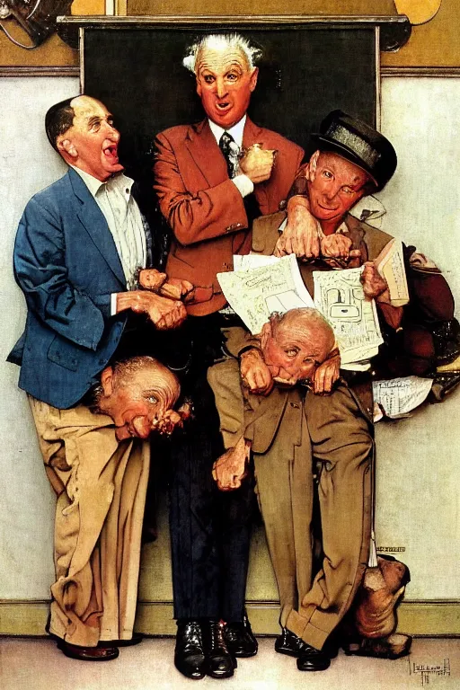 Image similar to the three stooges painted by norman rockwell