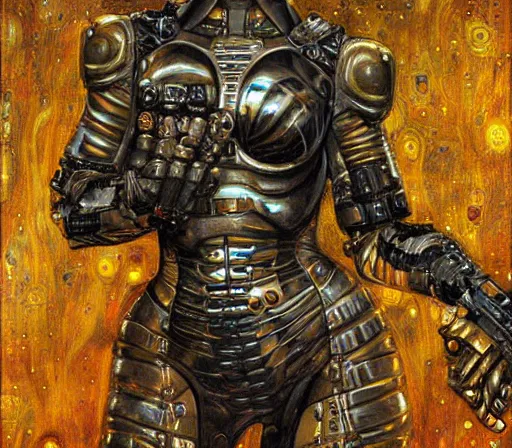 Image similar to cybernetic female supersoldier armed with laser rifle battling demon, intricate detail, klimt, royo, whealan,