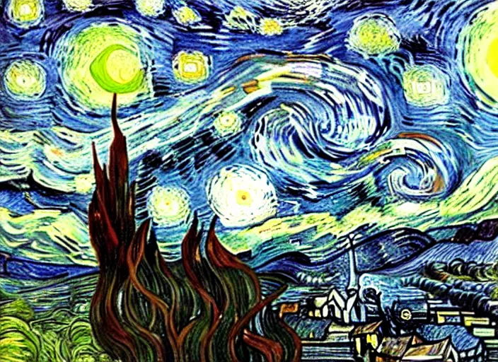 Prompt: the epic entire interstellar universe depicted by Vincent van Gogh