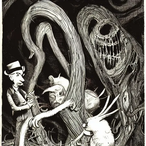 Prompt: twas brillig, and the slithy toves did gyre and gimble in the wabe | lewis carroll and hp lovecraft with doctor seuss and hr giger