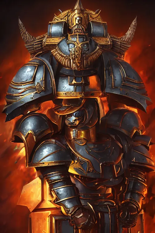 Image similar to armor portrait heros warhammer 4 0 k horus heresy fanart - the primarchs emperor by johannes helgeson animated with vfx concept artist & illustrator global illumination ray tracing hdr fanart arstation zbrush central hardmesh 8 k octane renderer comics stylized