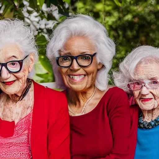 Prompt: old spice girls at age 9 0 years old, color ( sony a 7 r iv, symmetric balance, polarizing filter, photolab, lightroom, 4 k, dolby vision, photography award ), vogue, perfect face